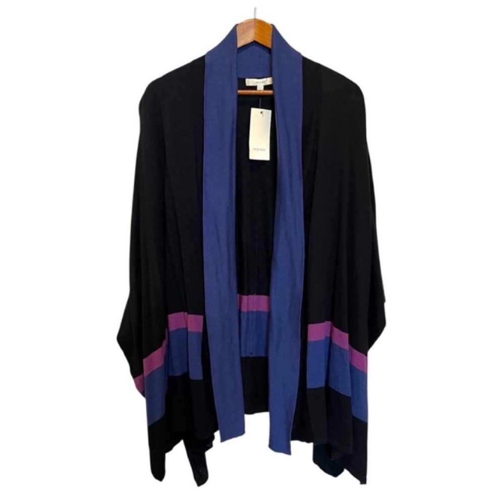 New Sejour Black and Blue Open Front Cardigan Wrap Poncho Size OX / 1X